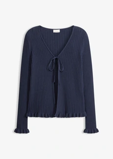 Fijn gebreid vest van katoenmix, Kleur: donkerblauw