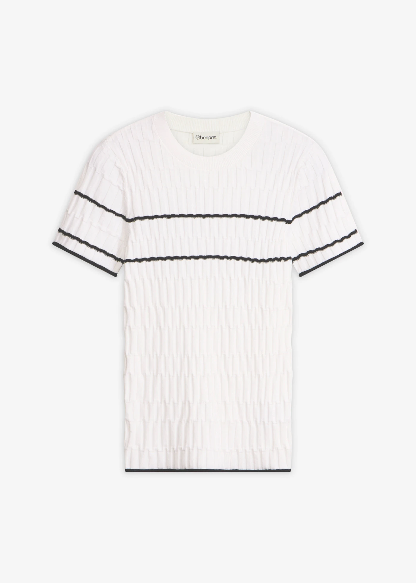 Trui van een katoenmix met korte mouwen • wolwit/zwart gestreept • bonprix online shop