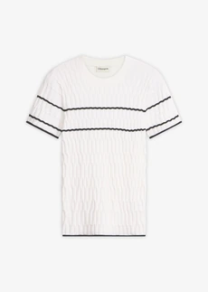 Trui van een katoenmix met korte mouwen • wolwit/zwart gestreept • bonprix online shop