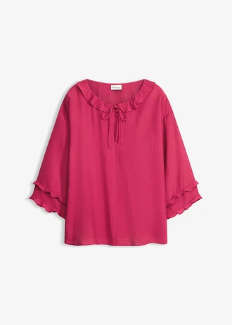 Boheme blouse in een fijne viscosemix, Kleur: bessenrood