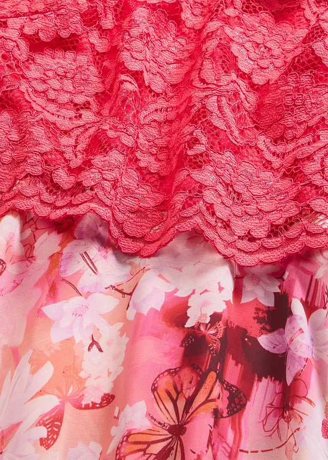 Chiffon jurk met sierlijk kant • roze-pink gebloemd • bonprix online shop