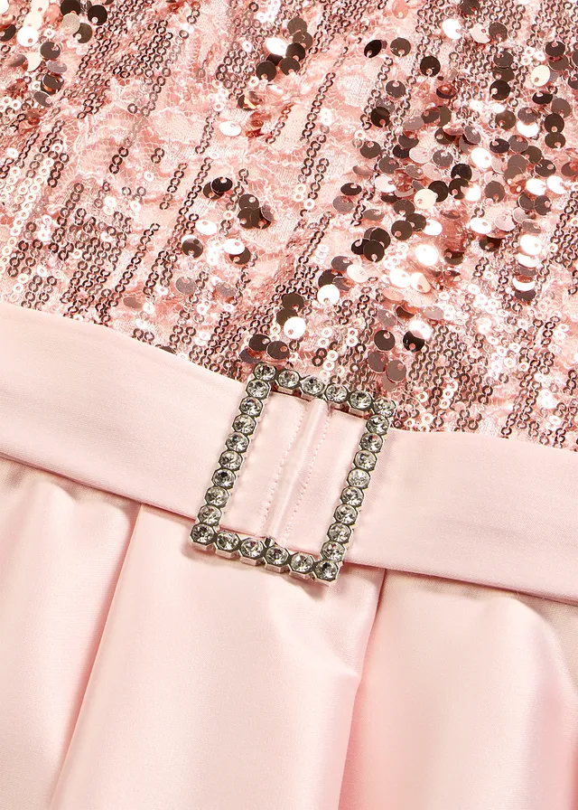 Maxi jurk van glanzend satijn met pailletten • parelroze • bonprix online shop
