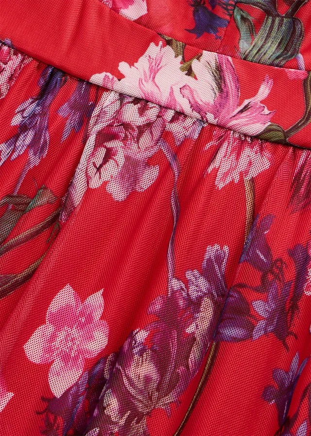 Robe longue en tulle délicat avec bretelles • rouge floral • product-page.page-title-suffix