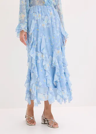 Maxi rok van licht chiffon, Kleur: poederblauw gebloemd