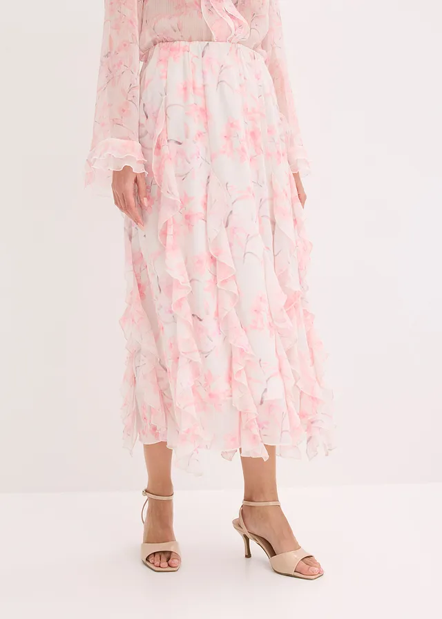 Jupe longue en mousseline légère, Couleur: écru floral
