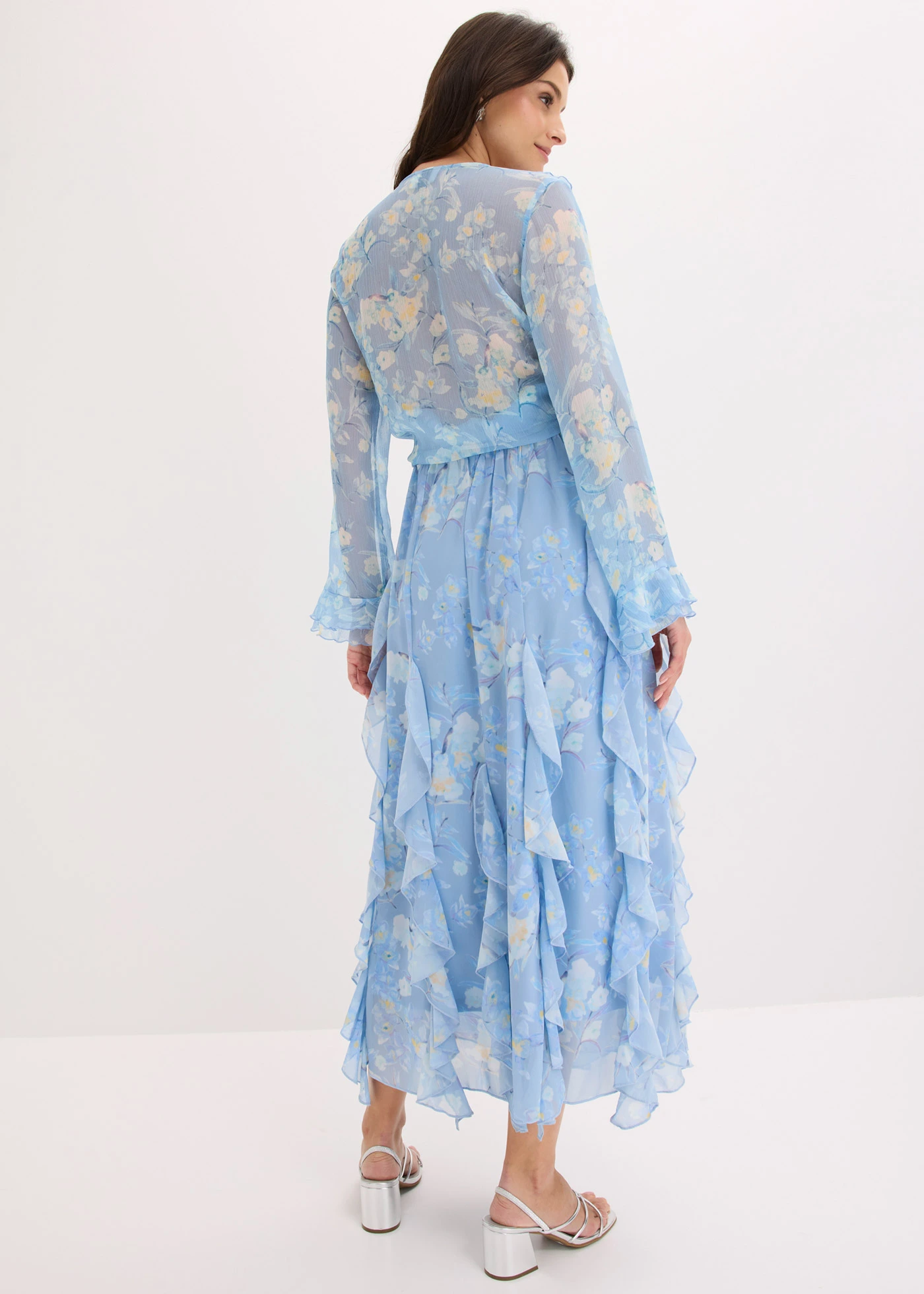 Jupe longue en mousseline légère • bleu poudré floral • Boutique bonprix