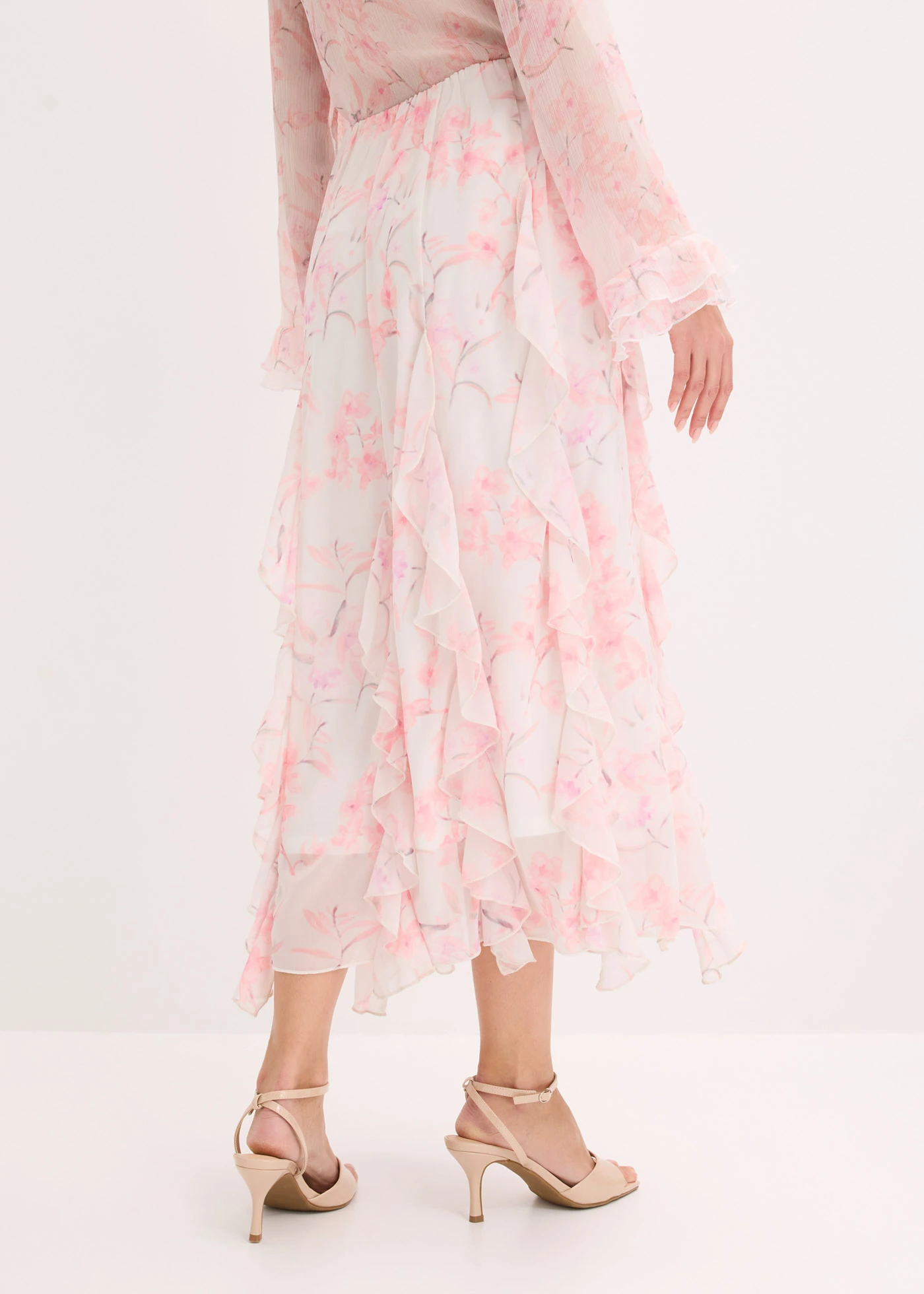 Maxi rok van licht chiffon • wolwit gebloemd • bonprix online shop