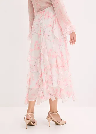 Maxi rok van licht chiffon, Kleur: wolwit gebloemd