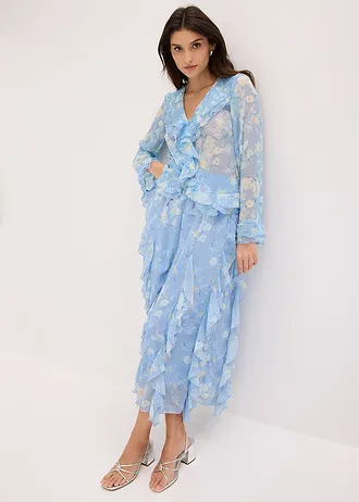 Fustă maxi din șifon ușor • albastru pudrat floral • magazin bonprix