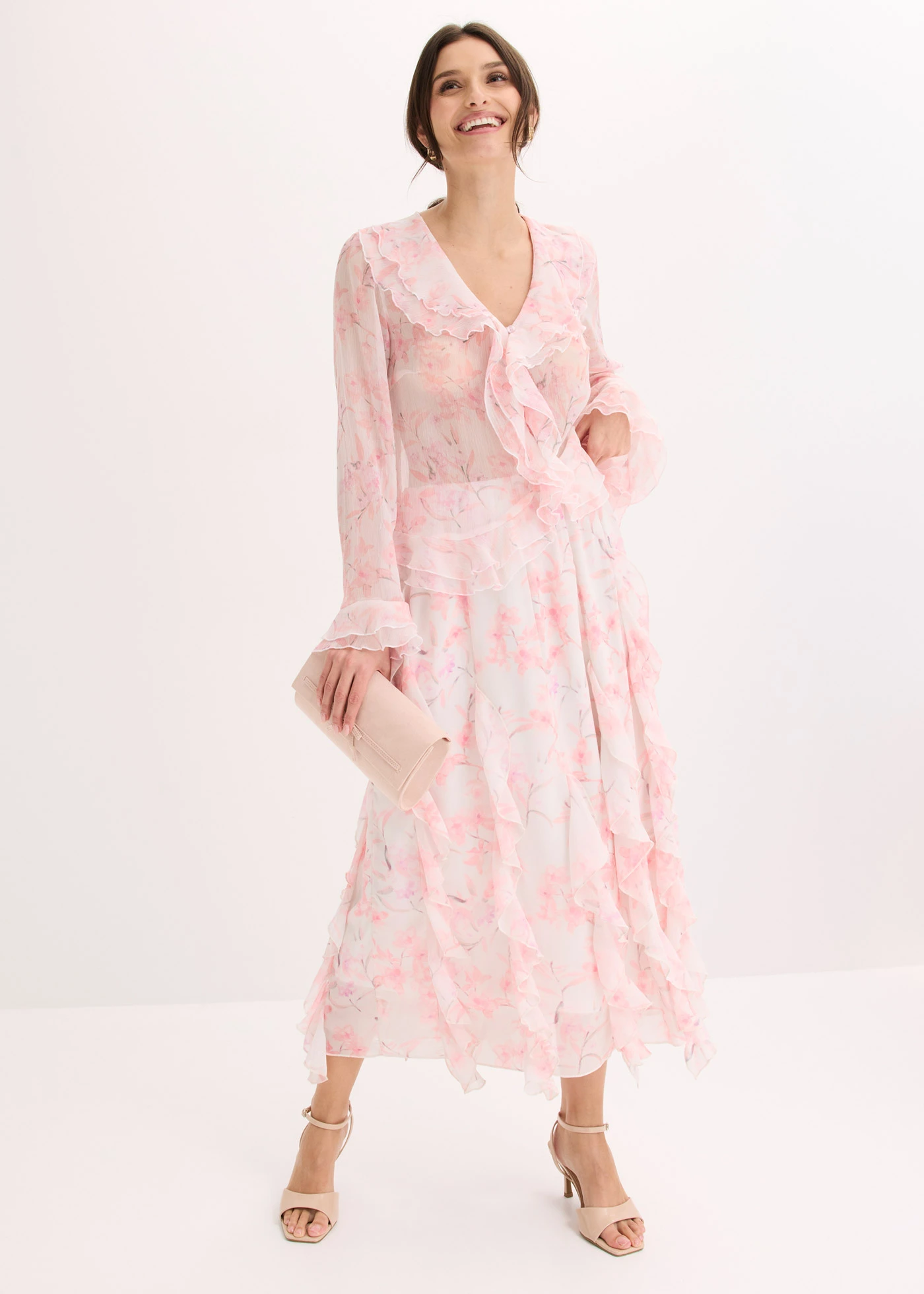 Maxi rok van licht chiffon • wolwit gebloemd • bonprix online shop