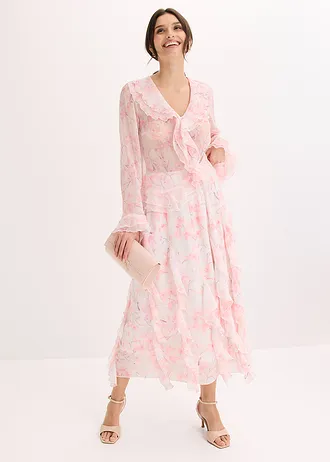 Maxi rok van licht chiffon • wolwit gebloemd • bonprix online shop