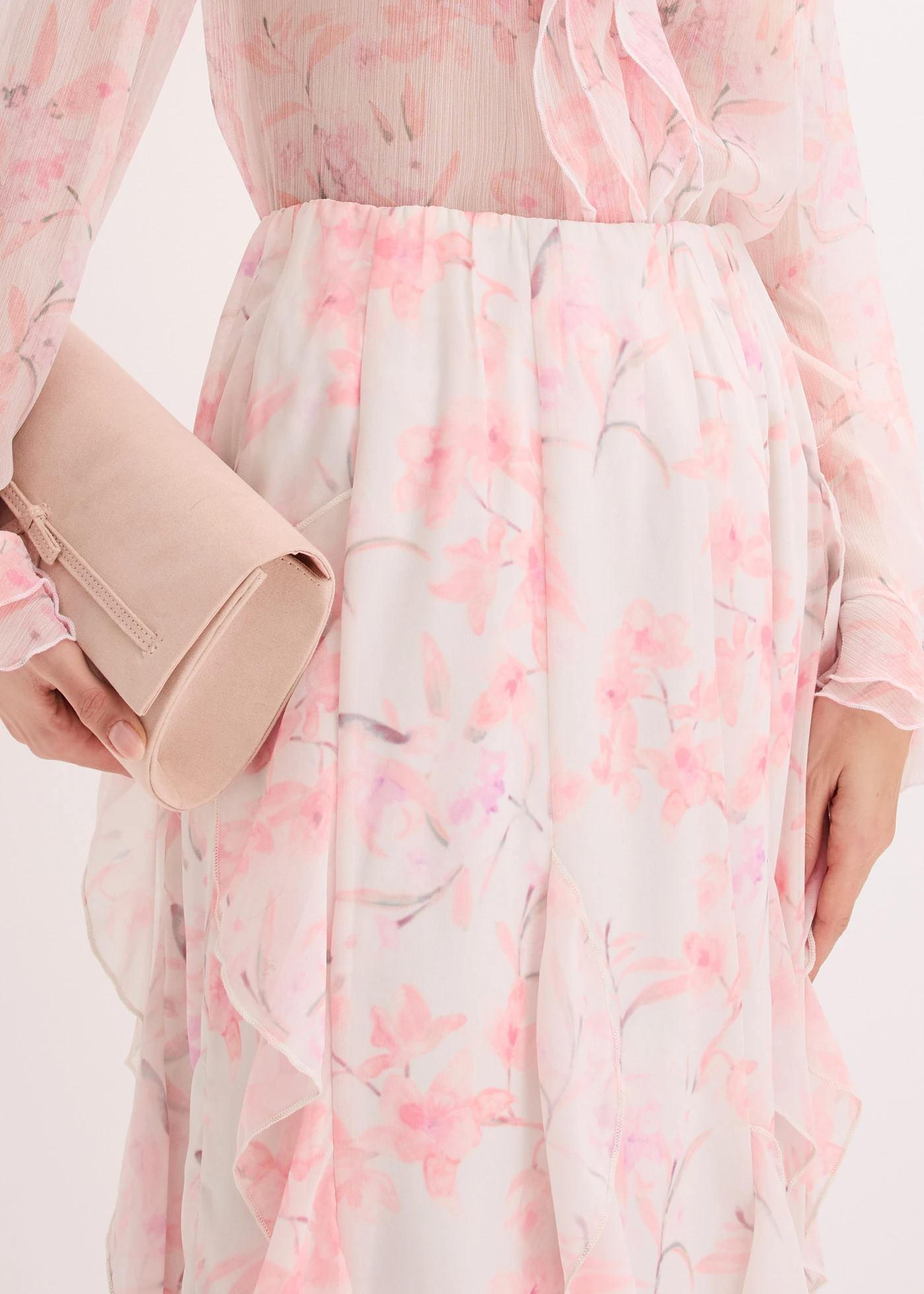 Maxi rok van licht chiffon • wolwit gebloemd • bonprix online shop