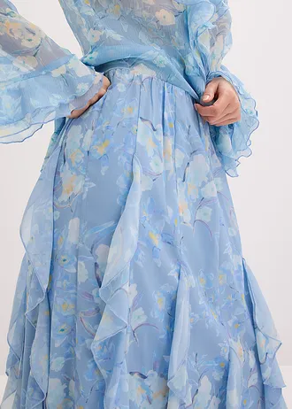 Fustă maxi din șifon ușor • albastru pudrat floral • magazin bonprix