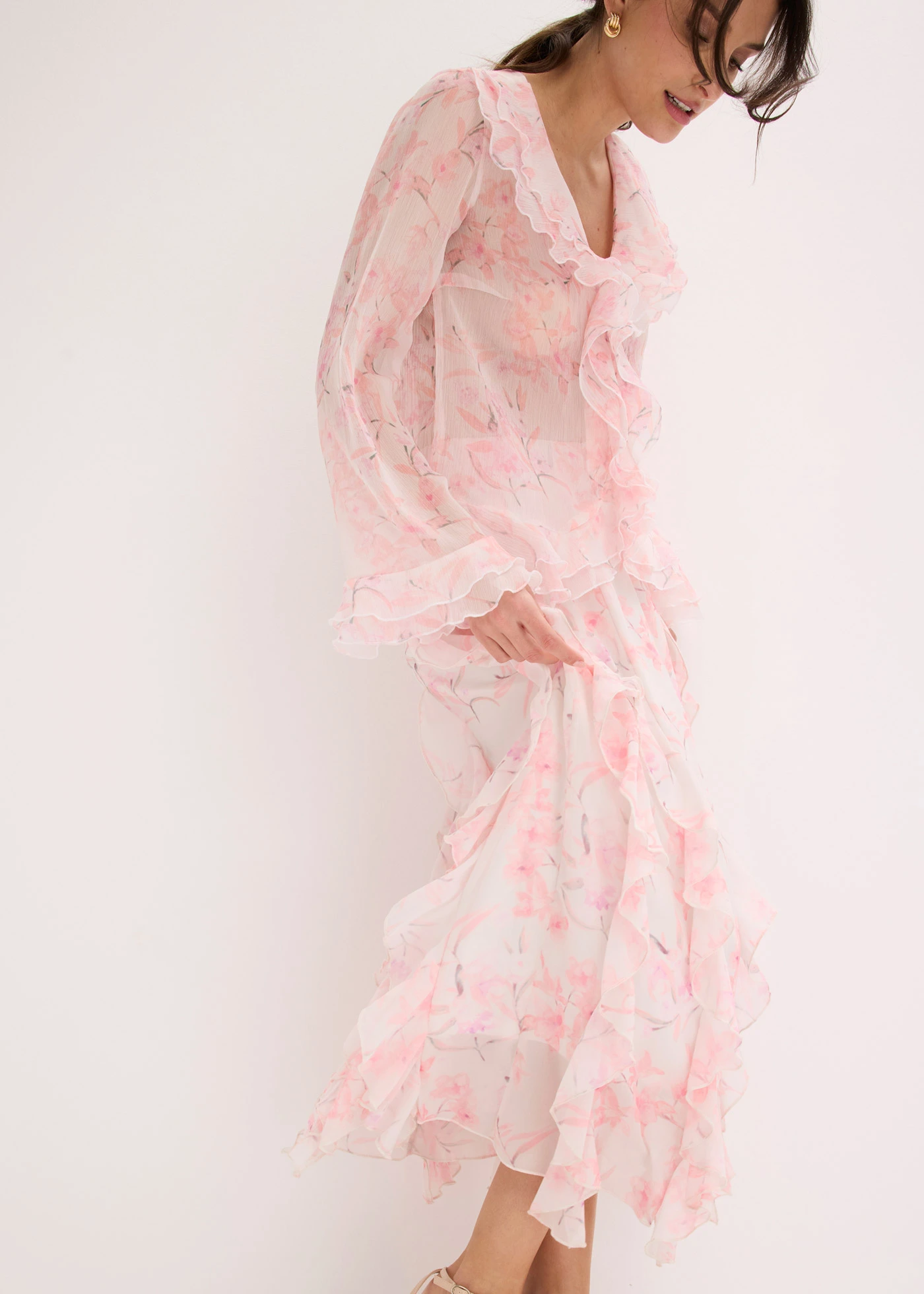 Maxi rok van licht chiffon • wolwit gebloemd • bonprix online shop