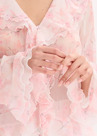 Chiffon blouse met volants • wolwit gebloemd • bonprix online shop