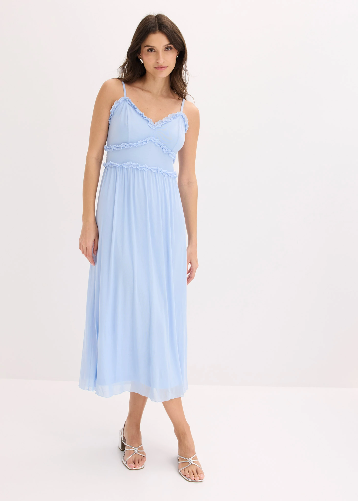 Jersey jurk van zacht mesh • poederblauw • bonprix online shop