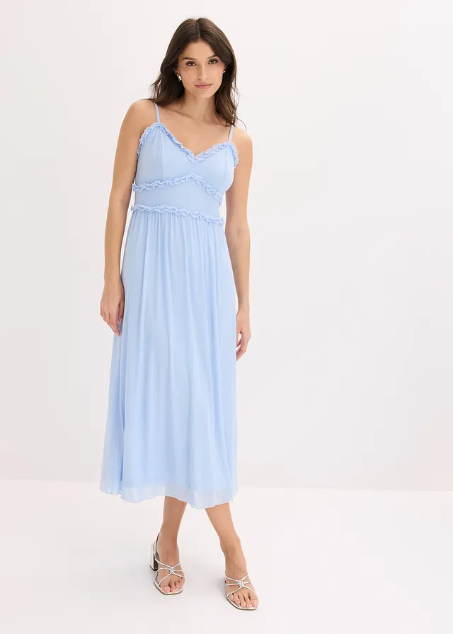 Jersey jurk van zacht mesh, Kleur: poederblauw