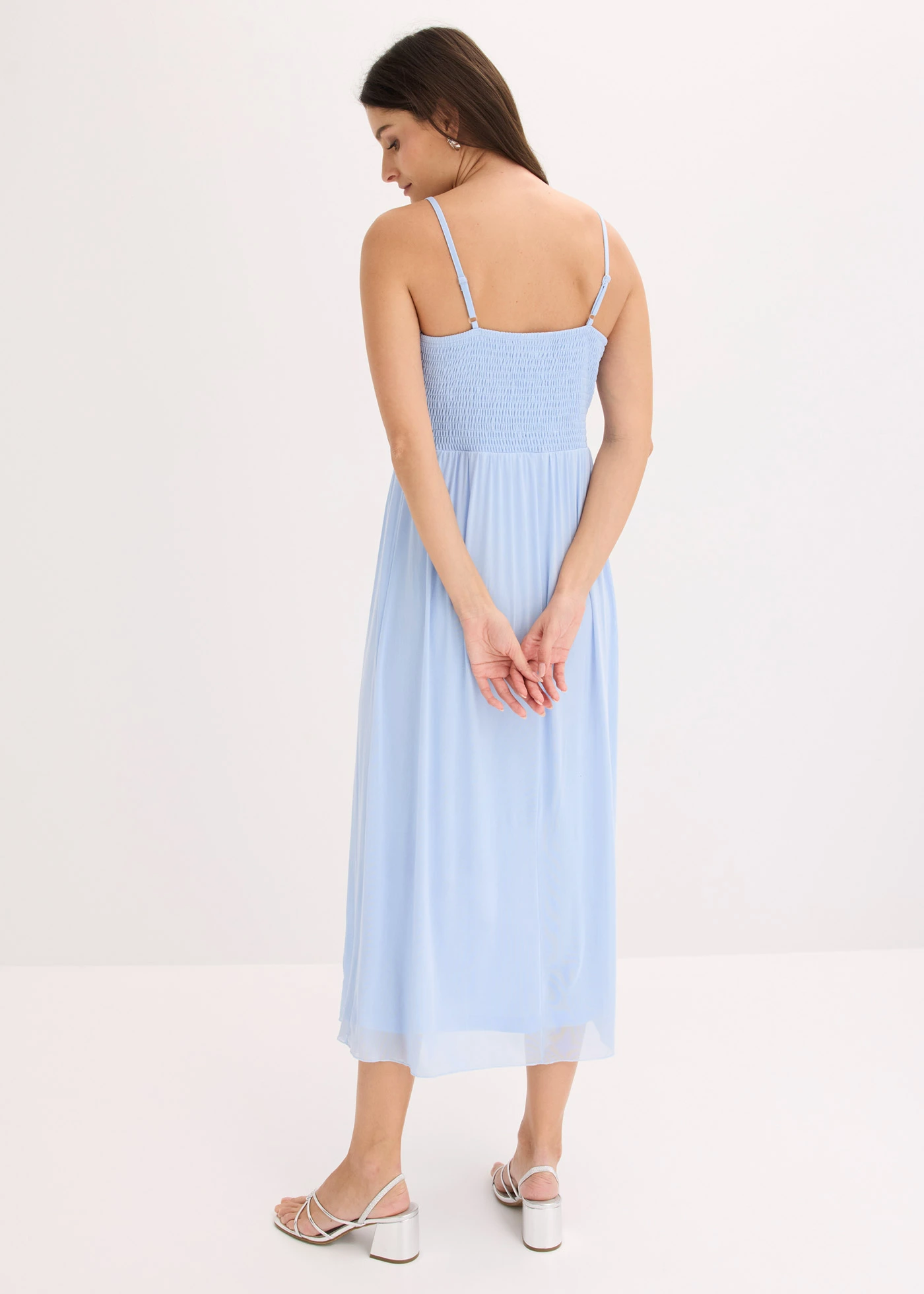 Jersey jurk van zacht mesh • poederblauw • bonprix online shop