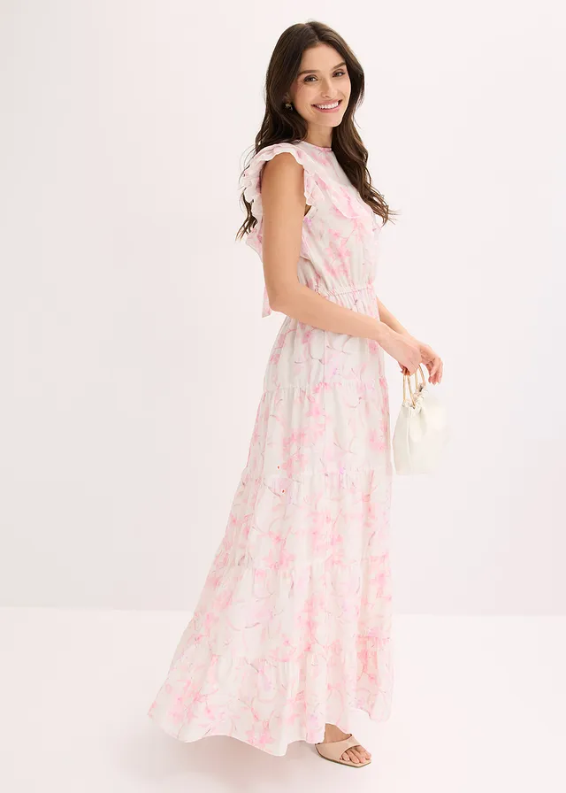 Robe longue 100% coton, Couleur: écru floral