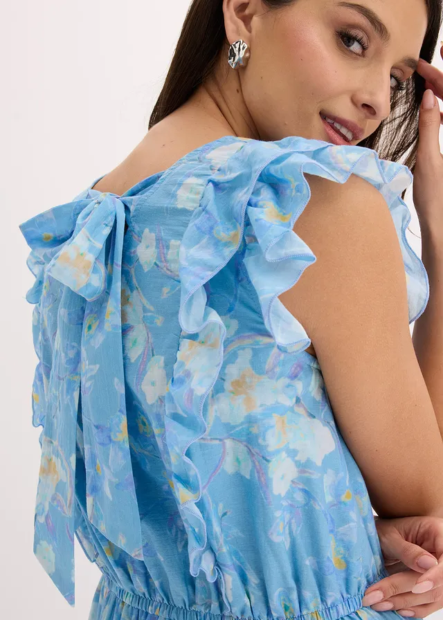 Robe longue 100% coton • bleu poudré floral • product-page.page-title-suffix