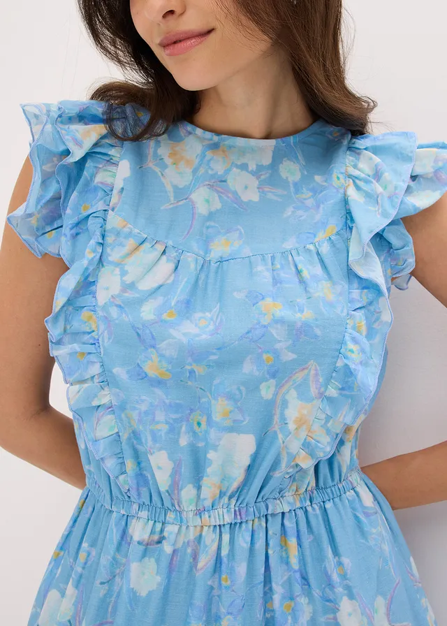 Robe longue 100% coton • bleu poudré floral • product-page.page-title-suffix