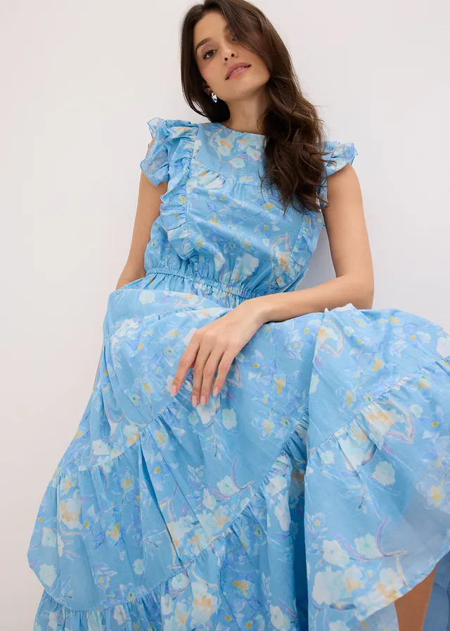 Robe longue 100% coton • bleu poudré floral • product-page.page-title-suffix