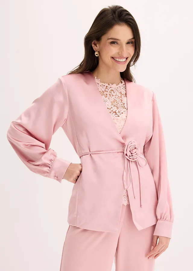 Blazer à ceinture décorative, Couleur: rose cendré
