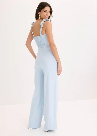 Jumpsuit met strikbandjes • poederblauw • bonprix online shop