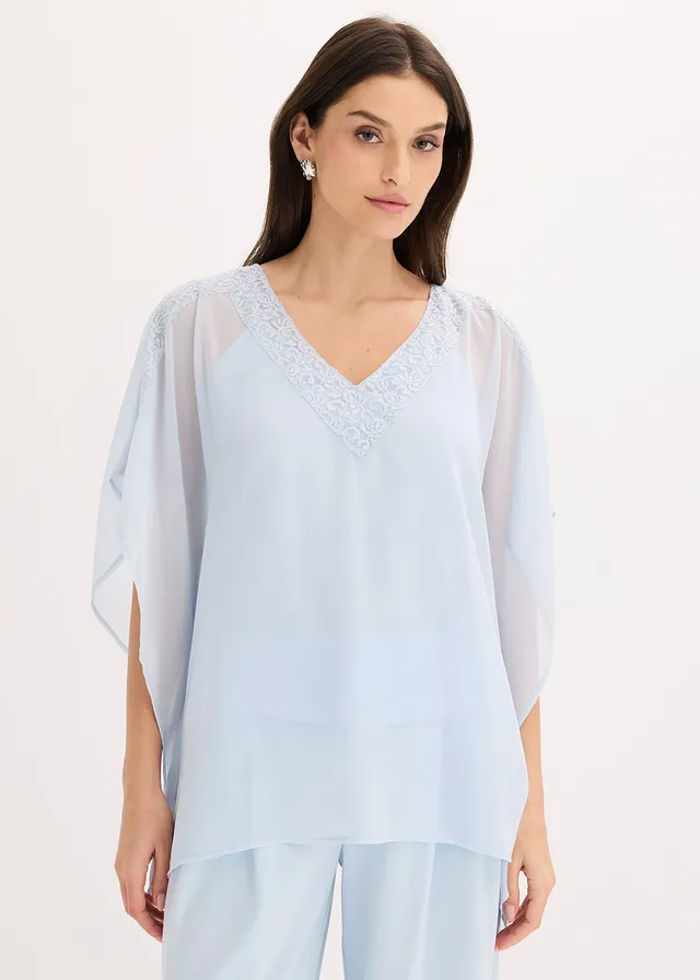 Tuniek met kanten inzetstuk, Kleur: poederblauw