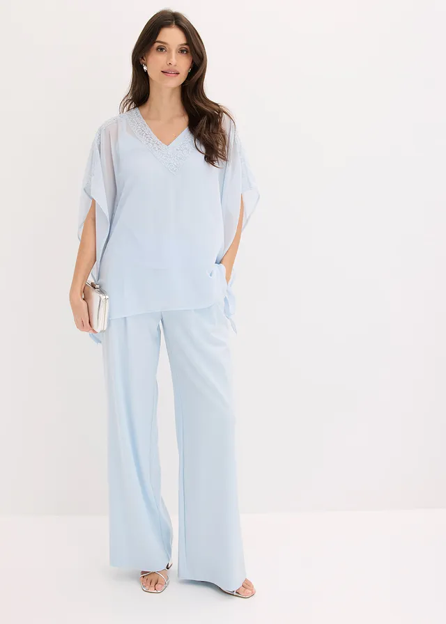Tuniek met kanten inzetstuk, Kleur: poederblauw