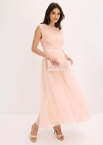 Galajurk van fijne tule met bloemendetails • parelroze-parelbeige • bonprix online shop