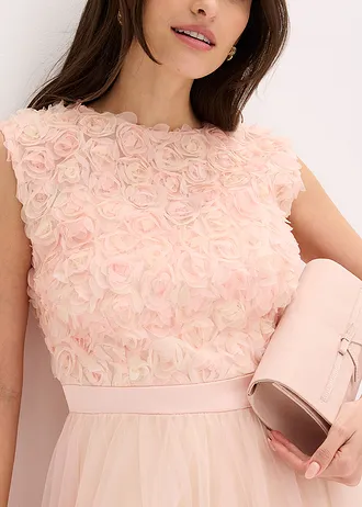 Rochie de seară din tul fin cu detalii florale • roz perlat-bej perlat • magazin bonprix