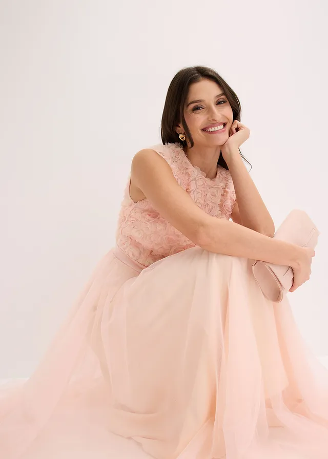 Robe de soirée en tulle délicat avec détails fleurs • rose nacré-beige nacré • product-page.page-title-suffix