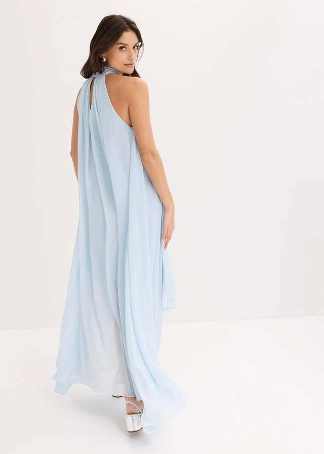 Robe longue avec fleur appliquée, Couleur: bleu poudré