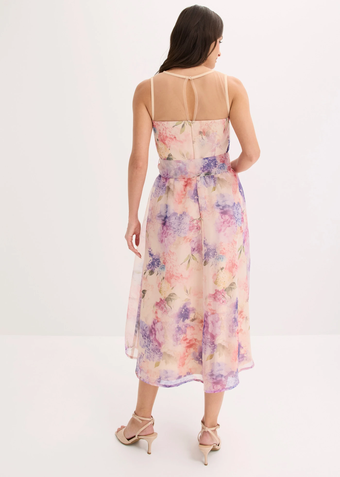 Rochie midi din tul fin • roz floral • magazin bonprix
