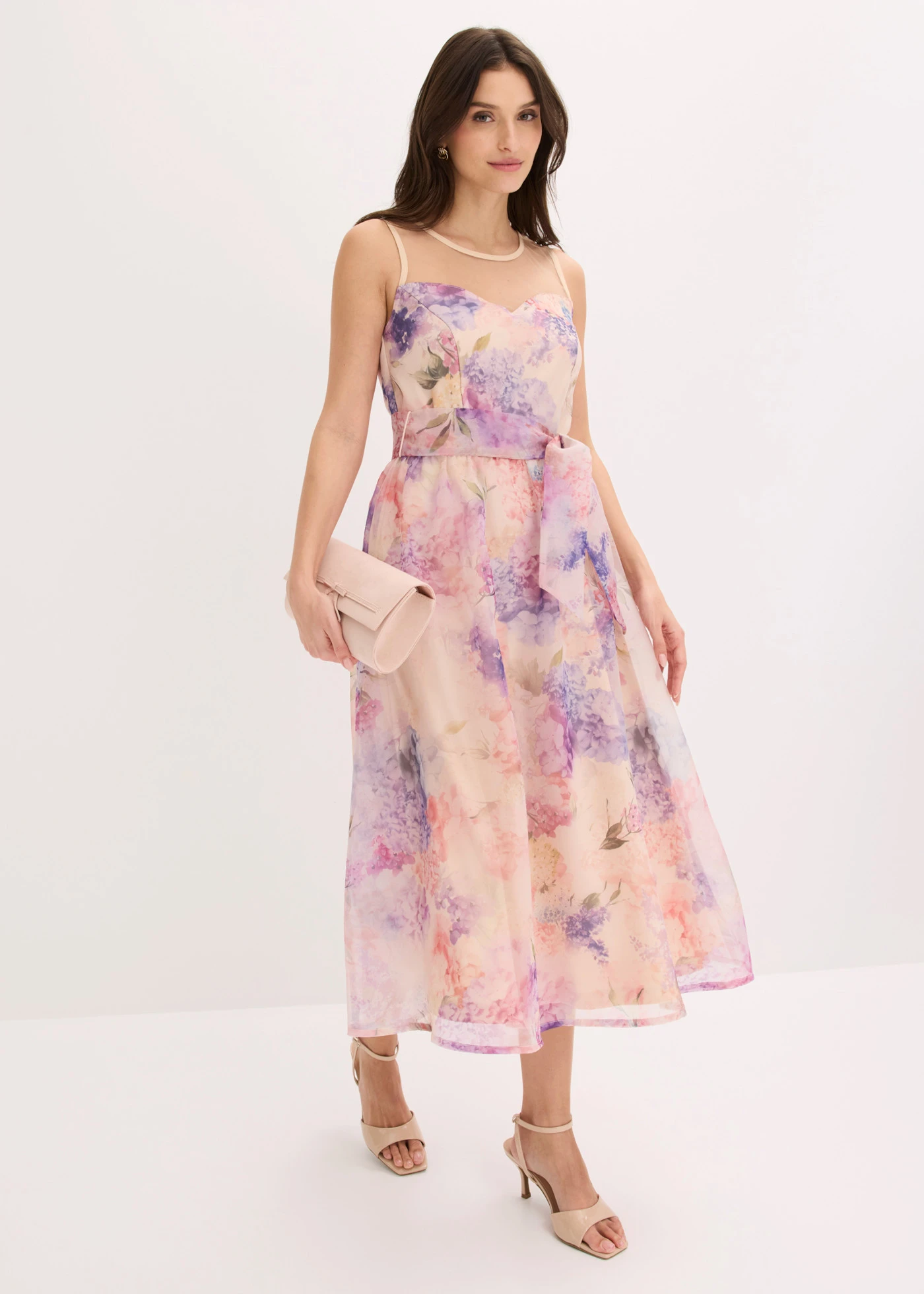 Rochie midi din tul fin • roz floral • magazin bonprix