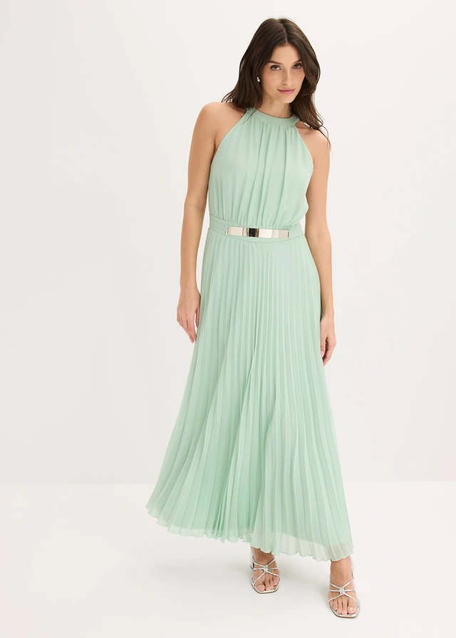 Robe de soirée en mousseline plissée, Couleur: menthe cristal