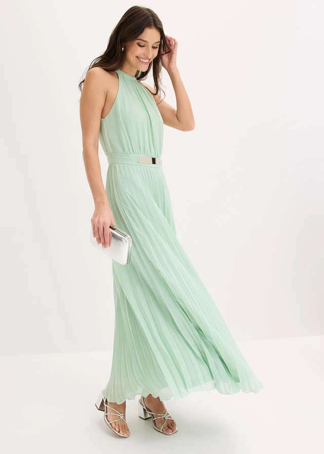 Robe de soirée en mousseline plissée, Couleur: menthe cristal