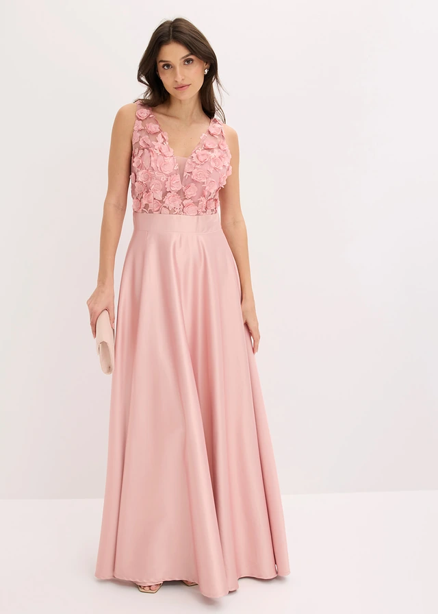 Robe de soirée en satin brillant avec fleurs appliquées • rose cendré • product-page.page-title-suffix