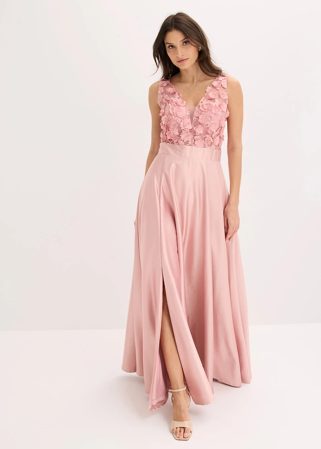 Robe de soirée en satin brillant avec fleurs appliquées • rose cendré • product-page.page-title-suffix