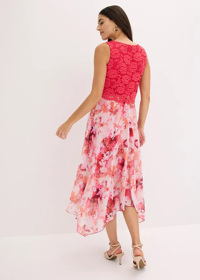 Rochie din șifon cu dantelă fină, culoare: roz-pink floral