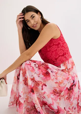 Rochie din șifon cu dantelă fină • roz-pink floral • magazin bonprix