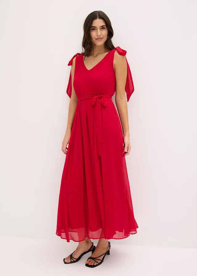 Robe en mousseline nouée sur les épaules, Couleur: rouge foncé