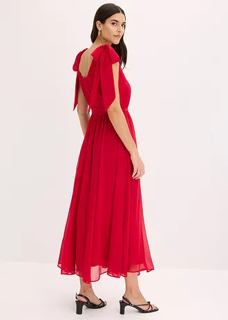 Robe en mousseline nouée sur les épaules • rouge foncé • Boutique bonprix