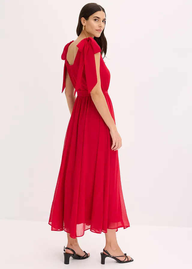 Robe en mousseline nouée sur les épaules, Couleur: rouge foncé