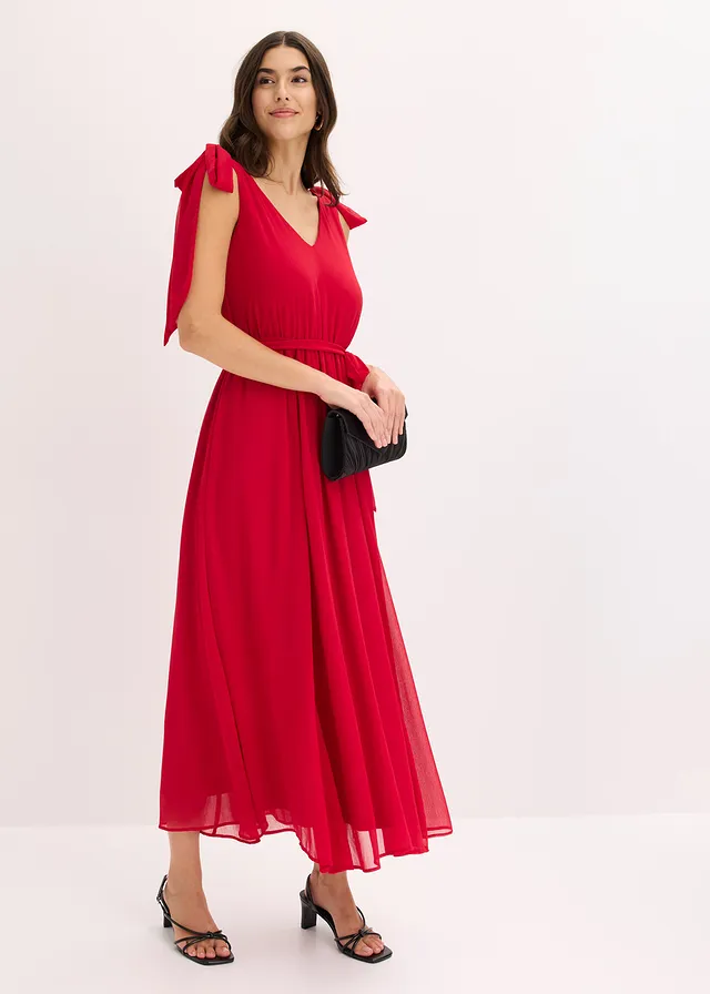 Robe en mousseline nouée sur les épaules, Couleur: rouge foncé