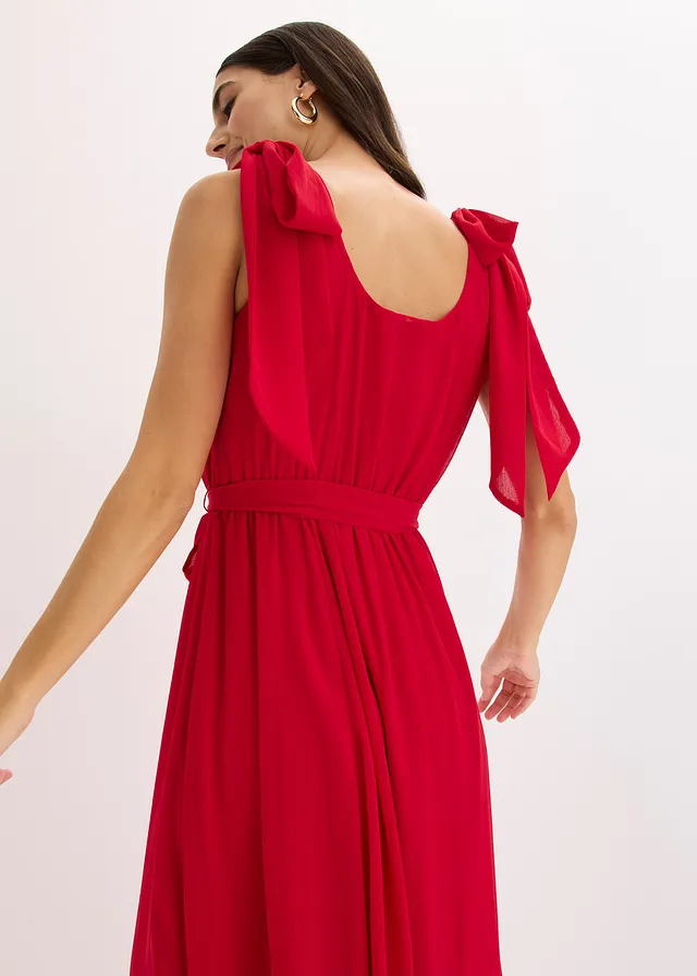 Chiffon jurk met strikdetails • donkerrood • product-page.page-title-suffix