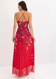 Rochie maxi din tul delicat, cu bretele • roșu cu flori • magazin bonprix
