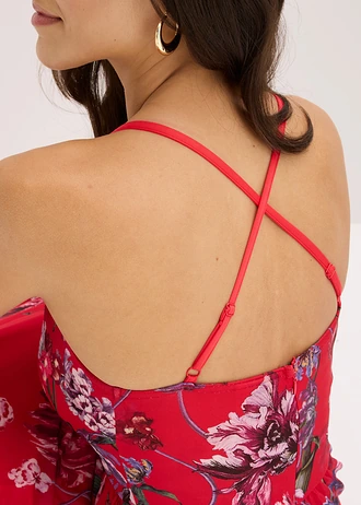 Maxi šaty z jemného tylu s ramienkami • červená kvetovaná • obchod bonprix