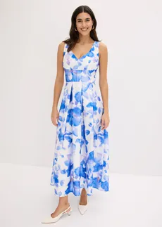 Robe longue en satin brillant, Couleur: bleu floral